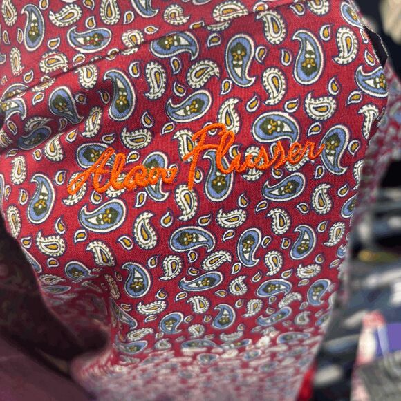 Alan Flusser Mens M BLUE Red Paisley Long sleeve Buttonup Shirt 100% Cotton EUC - Picture 4 of 6